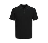 Polokragenpullover JACK & JONES "JJEEMIL KNIT CABLE POLO SS LN", Herren, Gr. S, schwarz, Strick, Obermaterial: 60% Baumwolle, 20% Nylon, 20% Viskose, unifarben, normal, Rundhals, Pullover, mit Polokra