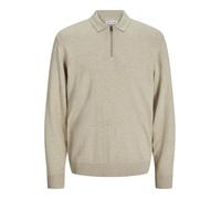 Polokragenpullover JACK & JONES "JJEEMIL KNIT POLO HALF ZIP LS NOOS", Herren, Gr. M, beige (oatmeal detail:melange), Strick, Obermaterial: 60% Baumwolle, 20% Nylon, 20% Viskose, meliert, relaxed fit t