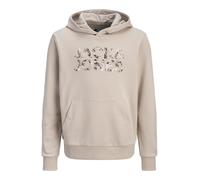 Kapuzensweatshirt JACK & JONES JUNIOR "JJEJEFF LOGO SWEAT HOOD JNR", Herren, Gr. 140, moonbeam, angeraute Sweatware, Obermaterial: 70% Baumwolle, 30% Polyester, bedruckt, loose fit, Rundhals, Rippbünd