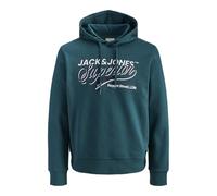Kapuzensweatshirt JACK & JONES "JJELOGO SWEAT HOOD 2 COL 25/26 NOOS", Herren, Gr. L, atlantic deep, angeraute Sweatware, Obermaterial: 70% Baumwolle, 30% Polyester, bedruckt, regular fit normal, Rundh