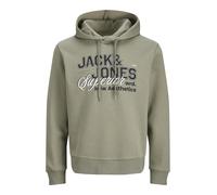 Kapuzensweatshirt JACK & JONES "JJELOGO SWEAT HOOD 2 COL 25/26 NOOS", Herren, Gr. S, vetiver, angeraute Sweatware, Obermaterial: 70% Baumwolle, 30% Polyester, bedruckt, regular fit normal, Rundhals, R