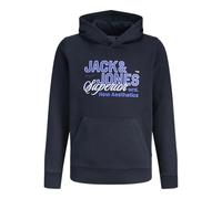 Kapuzensweatshirt JACK & JONES JUNIOR "JJELOGO SWEAT HOOD 2 COL AW25 NOOS JNR", Jungen, Gr. 152, navy blazer detail:hellweiß, dazzling blau, angeraute Sweatware, Obermaterial: 70% Baumwolle, 30% Polye