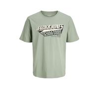 Rundhalsshirt JACK & JONES "JJELOGO TEE SS O-NECK 2 COL AW25 SN", Herren, Gr. S, grün (iceberg grün), Jersey, Obermaterial: 100% Baumwolle, bedruckt, modisch, regular fit normal, Rundhals, Kurzarm, Sh
