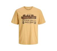 Rundhalsshirt JACK & JONES "JJELOGO TEE SS O-NECK 2 COL AW25 SN", Herren, Gr. M, gelb (curry), Jersey, Obermaterial: 100% Baumwolle, bedruckt, modisch, regular fit, Rundhals, Kurzarm, Shirts (40259660