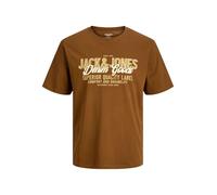 Rundhalsshirt JACK & JONES "JJELOGO TEE SS O-NECK 2 COL AW25 SN", Herren, Gr. S, braun (monks robe), Jersey, Obermaterial: 100% Baumwolle, bedruckt, modisch, regular fit, Rundhals, Kurzarm, Shirts (82