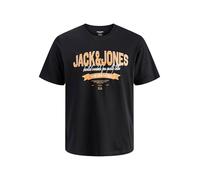 Rundhalsshirt "JJELOGO TEE SS O-NECK 2 COL SS26 SN PLS", Herren, Gr. 4XL, schwarz, Jersey, Obermaterial: 100% Baumwolle, JACK & JONES PLUSSIZE, Rundhals, Shirts Rundhalsshirt, mit auffälligem Print (6