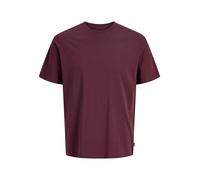 Rundhalsshirt JACK & JONES "JJEORGANIC BASIC TEE SS O-NECK NOOS", Herren, Gr. L, rot (bordeaux), Single Jersey, Obermaterial: 100% Baumwolle, unifarben, schmal normal, Rundhals, gerader Abschluss, Shi