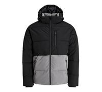 Steppjacke JACK & JONES "JJEOWEN PUFFER SN", Damen, Gr. S, schwarz (castlerock detail:schwarz blocking), Web, Obermaterial: 100% Polyester, colorblocking, regular fit, Rippbündchen, Jacken Steppjacke