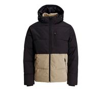 Steppjacke JACK & JONES "JJEOWEN PUFFER SN", Herren, Gr. XL, schwarz (crockery detail:schwarz blocking), Web, Obermaterial: 100% Polyester, colorblocking, regular fit, Rippbündchen, Jacken (70241862-X
