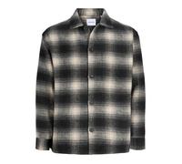 Langarmhemd JACK & JONES "JJESOHO OLLIE OVERSHIRT LS SN", Herren, Gr. M, N-Gr, asphalt checks:check, Web, Obermaterial: 80% Polyester, 15% Polyacryl, 5% sonstige Fasern, kariert, relaxed fit normal, o