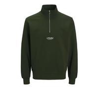 Sweatshirt JACK & JONES "JJESOHO SWEAT QUARTER ZIP HN NOOS", Herren, Gr. XL, bunt (duffel bag), angeraute Sweatware, Obermaterial: 80% Baumwolle, 20% Polyester, bedruckt, modisch, relaxed fit, hoch ge