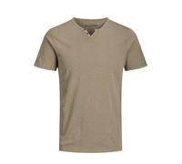 Jack & Jones T-Shirt Herren JJESPLIT Splitneck melierter Kragen Baumwolle Kurzarm Braun XS