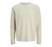 Rundhalspullover JACK & JONES "JJESUMMER KNIT CREW NECK SN", Herren, Gr. S, string detail:with weiß, Strick, Obermaterial: 90% Baumwolle, 10% Leinen, unifarben, regular fit taillenbedeckt, Rundhals, g