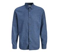 Langarmhemd JACK & JONES "JJESUMMER LINEN BLEND SHIRT L/S SN", Herren, Gr. M, N-Gr, navy blazer, Web, Obermaterial: 70% Baumwolle, 30% Leinen, unifarben, normal normal, Hemden, Baumwollmischung, regul
