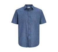Kurzarmhemd JACK & JONES "JJESUMMER LINEN BLEND SHIRT S/S SN", Herren, Gr. M, N-Gr, navy blazer, Web, Obermaterial: 70% Baumwolle, 30% Leinen, unifarben, normal normal, Hemden, Baumwolle mit Leinen, r
