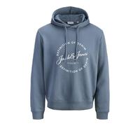 Kapuzensweatshirt "JJGRAYSON SWEAT HOOD PLS", Herren, Gr. 6XL, blau mirage, angeraute Sweatware, Obermaterial: 60% Polyester, 40% Baumwolle, JACK & JONES PLUSSIZE, bedruckt, regular fit, Rippbündchen,