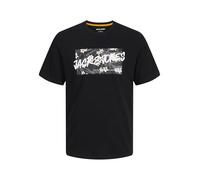 Print-Shirt JACK & JONES "JJHAWAII SHAPE TEE SS CREW NECK", Herren, Gr. S, schwarz, Jersey, Obermaterial: 100% Baumwolle, bedruckt, modisch, regular fit, Rundhals, Kurzarm, Shirts (21653150-S) schwarz