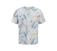 Rundhalsshirt JACK & JONES "JJHONOLULU AOP TEE SS CREW NECK", Damen, Gr. L, celestial blau, Jersey, Obermaterial: 100% Baumwolle, bedruckt, regular fit normal, Rundhals, Shirts Rundhalsshirt, Baumwoll