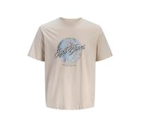 Rundhalsshirt JACK & JONES "JJHONOLULU SHAPE TEE SS CREW NECK", Damen, Gr. L, moonbeam, Jersey, Obermaterial: 100% Baumwolle, bedruckt, regular fit normal, Rundhals, Shirts Rundhalsshirt, Baumwolle, r