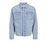 Jeanshemd JACK & JONES "JJICHASE JJOVERSHIRT MF 903 SN", Herren, Gr. S, N-Gr, blau (light blau denim), Denim/Jeans, Obermaterial: 100% Baumwolle, unifarben, casual, relaxed fit normal, Langarm, Hemden