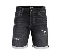 Shorts JACK & JONES "JJIRICK JJICON I.K. SHORTS GE 066 SN", Damen, Gr. L, N-Gr, schwarz denim, Denim/Jeans, Obermaterial: 86% Baumwolle, 13% Polyester, 1% Elasthan, Destroyed-Effekte, normal kniefrei,
