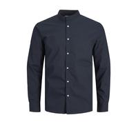 Langarmhemd JACK & JONES "JJJOE SHIRT LS PLAIN MAO", Damen, Gr. XS, N-Gr, navy blazer, Web, Obermaterial: 65% Polyester, 35% Baumwolle, unifarben, slim fit hüftlang, Hemden Langarmhemd (81434506-XS)