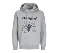 JACK&JONES - JJXMAS ONE COLOR FUNNY SWEAT HOOD light grey melange - Gr. - XXL