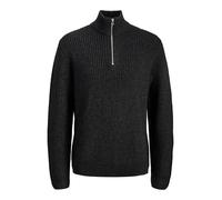 Troyer JACK & JONES "JORBLEECKER KNIT HALF ZIP BF", Herren, Gr. M, schwarz detail:asphalt, Strick, Obermaterial: 65% Polyacryl, 35% Baumwolle, unifarben, regular fit hüftlang, hoch geschlossener Aussc