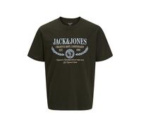 Rundhalsshirt JACK & JONES "JORFREDERIKSBERG COLORFULL FRONT TEE SS", Herren, Gr. M, braun (rosin), Jersey, Obermaterial: 100% Baumwolle, bedruckt, relaxed fit normal, Rundhals, Shirts Rundhalsshirt,