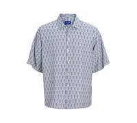 Kurzarmhemd JACK & JONES "JORMARSHALL ISLINGTON AOP SHIRT SS SN", Herren, Gr. M, N-Gr, blau (ocean cavern), Web, Obermaterial: 85% Viskose, 15% Nylon, gemustert, modisch, weit normal, Kurzarm, Hemden