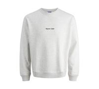 Sweatshirt JACK & JONES "JORNORREBRO EMB SWEAT CREW NOOS", Herren, Gr. XL, grau (weiß melange), angeraute Sweatware, Obermaterial: 89% Baumwolle, 11% Polyester, meliert, unifarben, modisch, relaxed fi