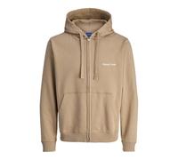 Kapuzensweatshirt JACK & JONES "JORNORREBRO EMB SWEAT ZIP HOOD NOOS", Herren, Gr. L, grau (mocha meringue), angeraute Sweatware, Obermaterial: 89% Baumwolle, 11% Polyester, bedruckt, modisch, relaxed