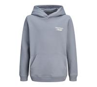 Kapuzensweatshirt JACK & JONES JUNIOR "JORNORREBRO TYPO BACK SWEAT HOOD SN JNR", Jungen, Gr. 176, tradewinds, angeraute Sweatware, Obermaterial: 89% Baumwolle, 11% Polyester, bedruckt, relaxed fit nor
