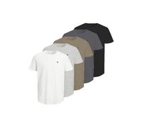 Rundhalsshirt JACK & JONES "JPRBLABRODY TEE SS CREW NECK 5PK MP", Herren, Gr. M, light grau melange pack:lgm, schwarz, weiß, castlerock, coriander, Jersey, Obermaterial: 100% Baumwolle, meliert, regul