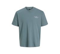 Rundhalsshirt JACK & JONES "JPRBLACHAD BRANDING SS CREW NECK TEE SN", Herren, Gr. S, blau (goblin blau), Jersey, Obermaterial: 95% Baumwolle, 5% Elasthan, bedruckt, modisch, relaxed fit normal, Rundha