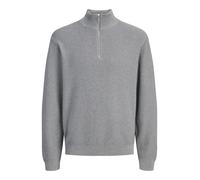 Troyer JACK & JONES "JPRBLACONNOR KNIT HALF ZIP", Herren, Gr. M, grau (medium grau melange), Strick, Obermaterial: 100% Baumwolle, unifarben, regular fit normal, ohne Ausschnitt, Bündchen, Pullover Tr