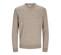 Rundhalspullover JACK & JONES "JPRBLAMARK MERINO KNIT CREW NECK LN", Herren, Gr. L, greige detail:melange, Strick, Obermaterial: 100% Wolle, meliert, normal hüftbedeckend, Rundhals, Rippbündchen, Pull
