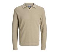 Polokragenpullover JACK & JONES "JPRBLURILEY KNIT SPLIT NECK LS SN", Herren, Gr. L, lemon pepper detail:twist, Strick, Obermaterial: 100% Baumwolle, unifarben, normal, V-Ausschnitt, Pullover (46722816