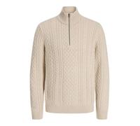 Troyer JACK & JONES "JPRBLUSEAN KNIT CABLE HALF ZIP SN", Herren, Gr. M, silber (silber lining detail:melange), Strick, Obermaterial: 57% Polyacryl, 43% Baumwolle, meliert, regular fit hüftbedeckend, h