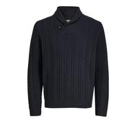 Strickpullover JACK & JONES "JPRBLUSEAN KNIT CABLE SHAWL NECK", Herren, Gr. M, schwarz navy, Strick, Obermaterial: 57% Polyacryl, 43% Baumwolle, unifarben, regular fit normal, Rippbündchen, Pullover (