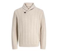Strickpullover JACK & JONES "JPRBLUSEAN KNIT CABLE SHAWL NECK", Herren, Gr. S, silber lining detail:melange, Strick, Obermaterial: 57% Polyacryl, 43% Baumwolle, meliert, regular fit normal, Rippbündch