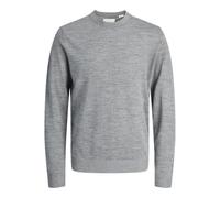 Rundhalspullover JACK & JONES "JPRBLAMARK MERINO KNIT CREW NECK LN", Herren, Gr. L, grau (medium grau melange), Strick, Obermaterial: 100% Wolle, meliert, normal hüftbedeckend, Rundhals, Rippbündchen,