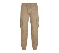 JACK & JONES Herren Hose Cargohose Stoffhose Noah Cuffed Cargo Relaxed Fit, Farbe:Beige, Artikel:-Elmwood, Größe:L