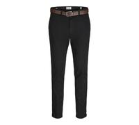 Chinohose JACK & JONES "JPSTMARCO FRANCO CHINO W BELT", Herren, Gr. 33, Länge 34, schwarz, Web, Obermaterial: 98% Baumwolle, 2% Elasthan, unifarben, slim fit knöchellang, Hosen Chinohose (54720357-33)