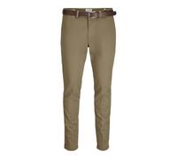 Chinohose JACK & JONES "JPSTMARCO FRANCO CHINO W BELT", Herren, Gr. 33, Länge 32, braun (elmwood), Web, Obermaterial: 98% Baumwolle, 2% Elasthan, unifarben, slim fit knöchellang, Hosen Chinohose (4587