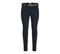 Chinohose JACK & JONES "JPSTMARCO FRANCO CHINO W BELT", Herren, Gr. 30, Länge 34, blau (schwarz navy), Web, Obermaterial: 98% Baumwolle, 2% Elasthan, unifarben, slim fit knöchellang, Hosen Chinohose (