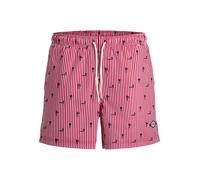 Badeshorts JACK & JONES "JPSTMAUI BREEZE MINI STRIPE SWIM SRT SN", Herren, Gr. S, N-Gr, rot (true rot), Web, Kunstfaser, bedruckt, gestreift, Badehosen Badeshorts, Kunstfaser, normal geschnitten (6312