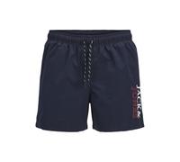 Badeshorts JACK & JONES "JPSTMAUI JJSWIM DOUBLE LOGO AKM SN", Herren, Gr. S, N-Gr, blau (navy blazer), Web, Obermaterial: 100% Polyester, unifarben, modisch, Badehosen (97298802-S) navy blazer