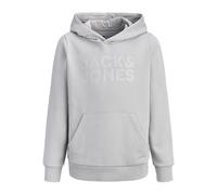 Kapuzensweatshirt JACK & JONES JUNIOR "JJECORP mit Druck, Kängurutasche, pflegeleicht", Jungen, Gr. 140, grau (ultimate grau print:big tonal), angeraute Sweatware, Obermaterial: 70% Baumwolle, 30% Pol