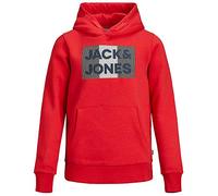 JACK & JONES Junior Boys JJECORP Logo Sweat Hood NOOS JR Hooded Sweatshirt, True Red/Detail:Play, 128/